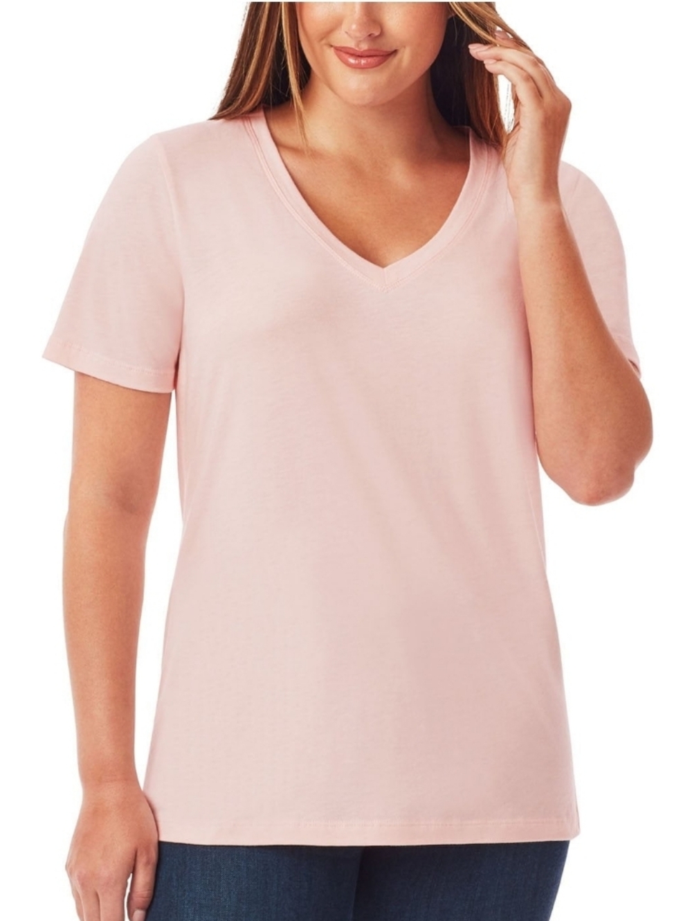 Soft V-Neck Short Sleeve Tee in Pale Pink